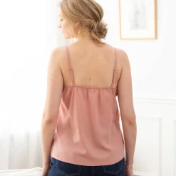 Bloes En Tuniek<Blancheporte Topje met kant en knopen in crêpe rozenhout
