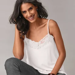 T-Shirt En Topje<Blancheporte Topje met kant en smalle bandjes ivoorkleur