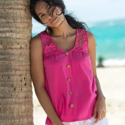 T-Shirt En Topje<Blancheporte Topje met knopen en macramé roze