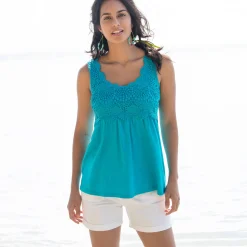T-Shirt En Topje<Blancheporte Topje met macramé turkoois