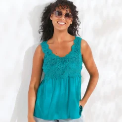 T-Shirt En Topje<Blancheporte Topje met macramé smaragd