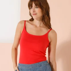 T-Shirt En Topje<Blancheporte Topje met smalle bandjes in katoen klaproosrood