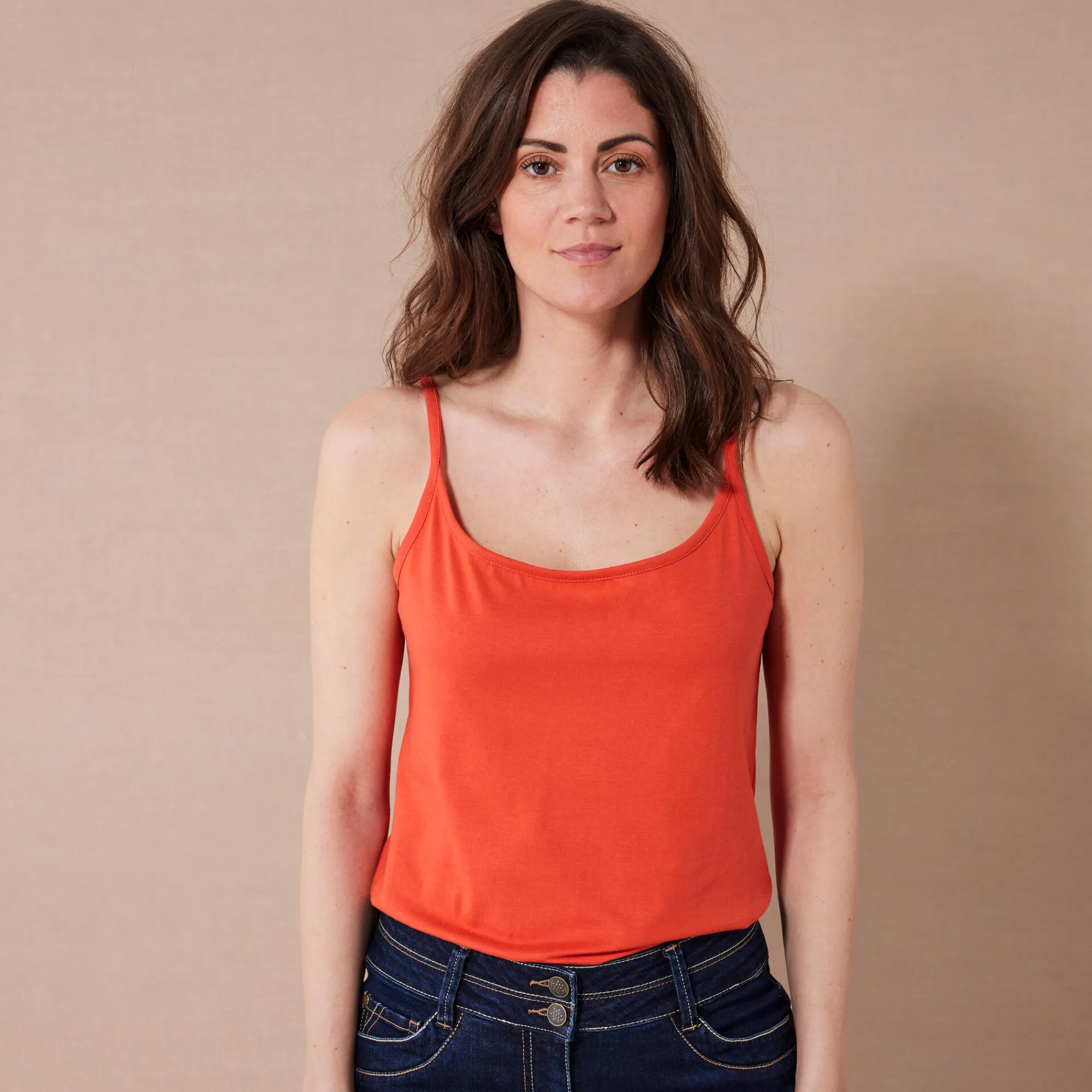 T-Shirt En Topje<Blancheporte Topje met smalle bandjes in katoen donkeroranje