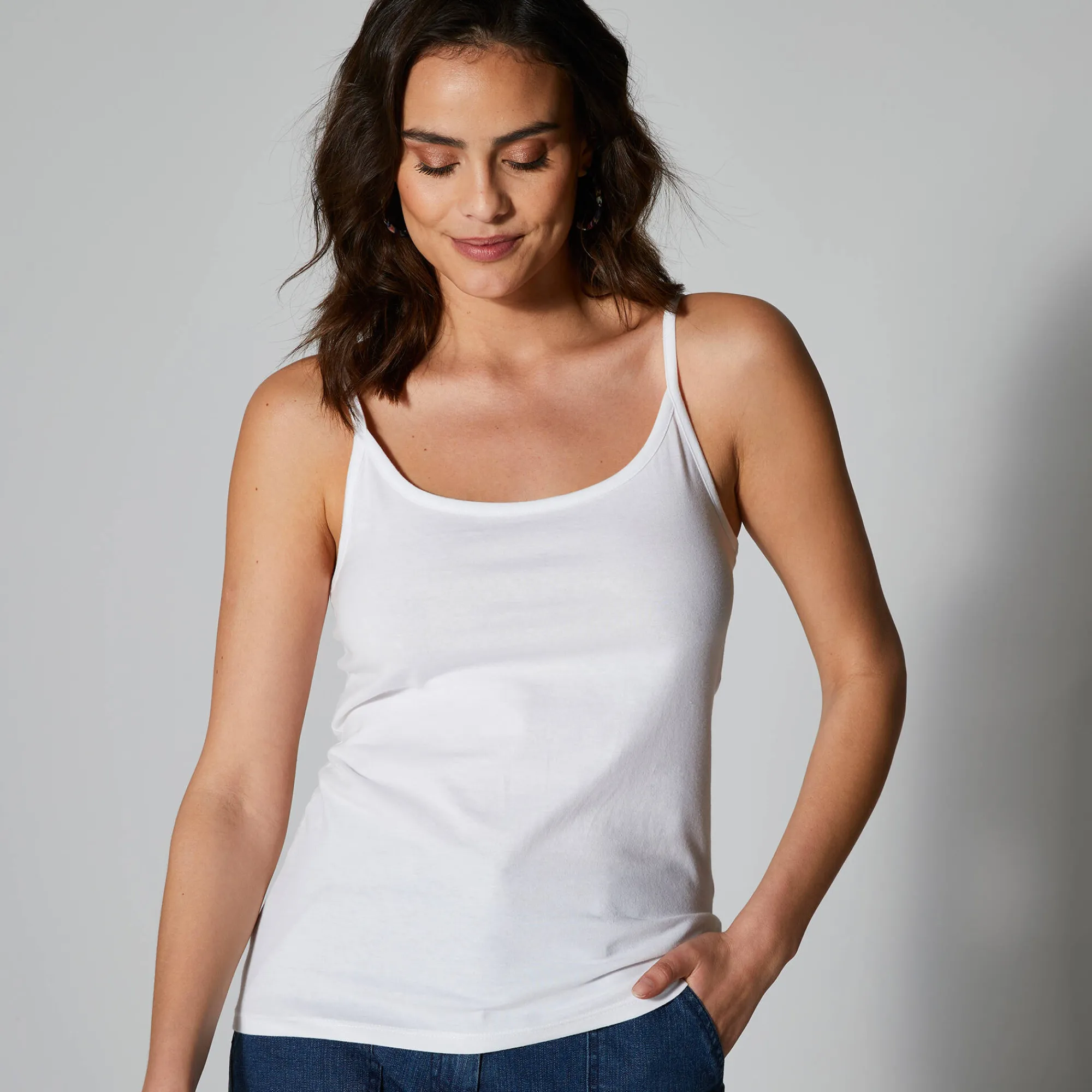 T-Shirt En Topje<Blancheporte Topje met smalle bandjes in katoen wit