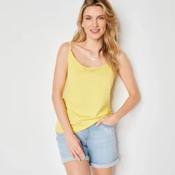 T-Shirt En Topje<Blancheporte Topje met smalle bandjes in katoen lichtgeel
