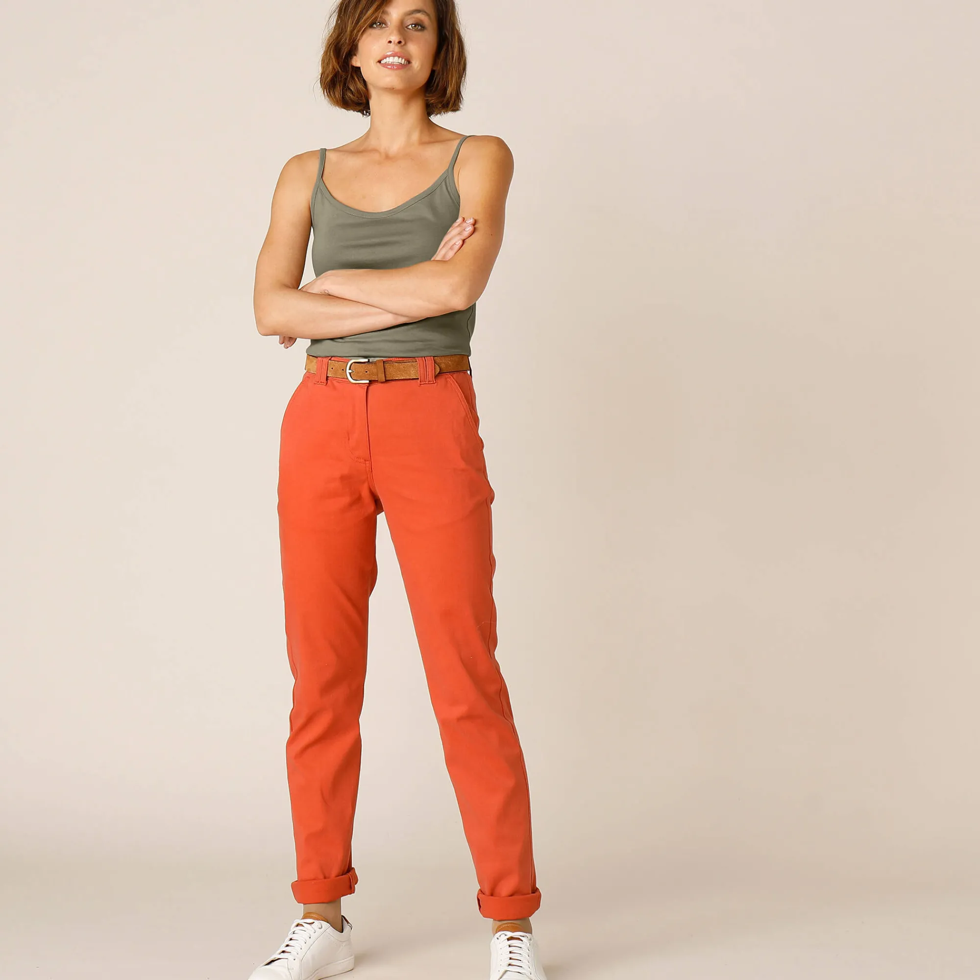 T-Shirt En Topje<Blancheporte Topje met smalle bandjes in katoen kaki