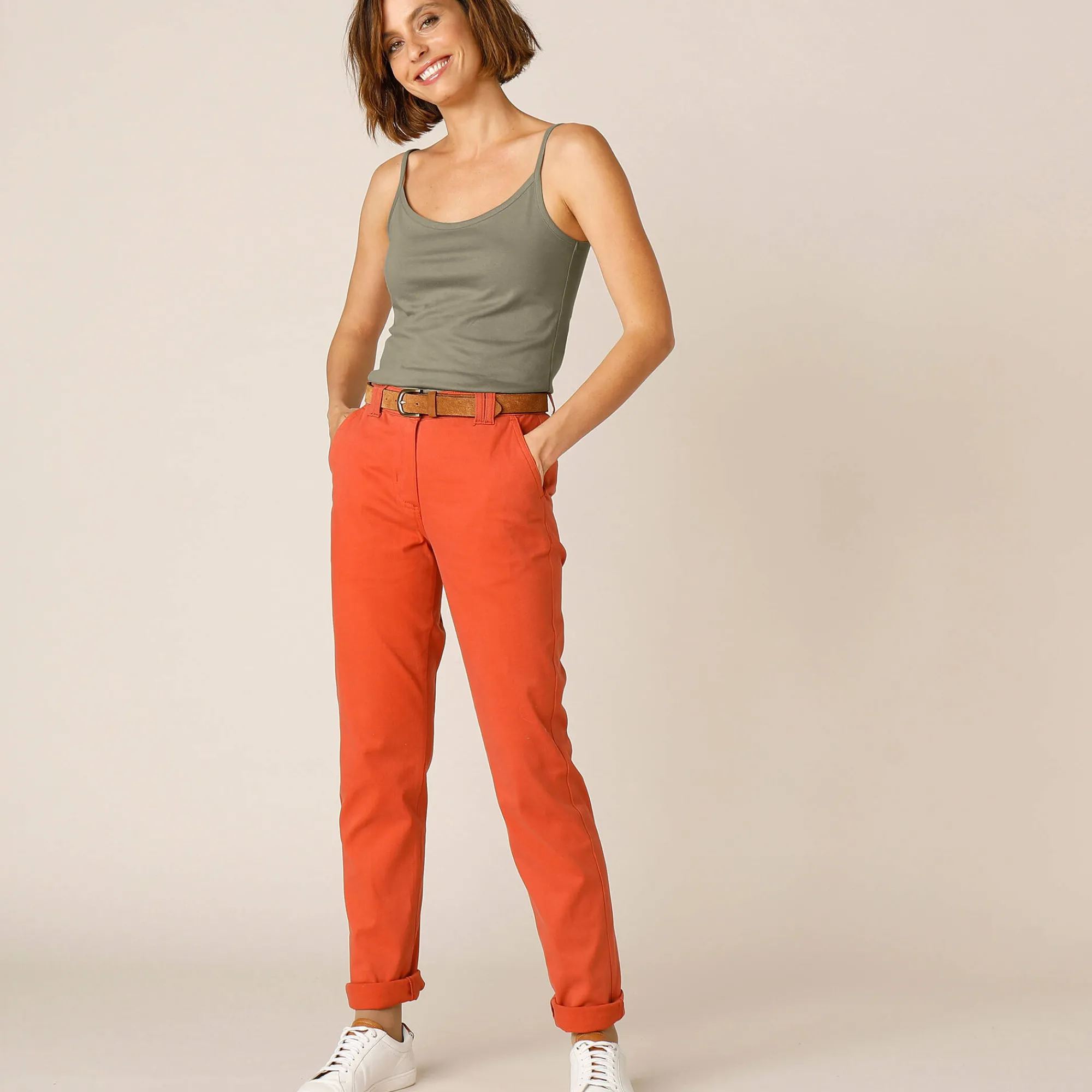 T-Shirt En Topje<Blancheporte Topje met smalle bandjes in katoen kaki