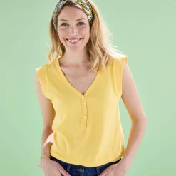 T-Shirt En Topje<Blancheporte Topje met V-hals, detail in broderie anglaise op de rug geel