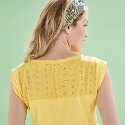 T-Shirt En Topje<Blancheporte Topje met V-hals, detail in broderie anglaise op de rug geel