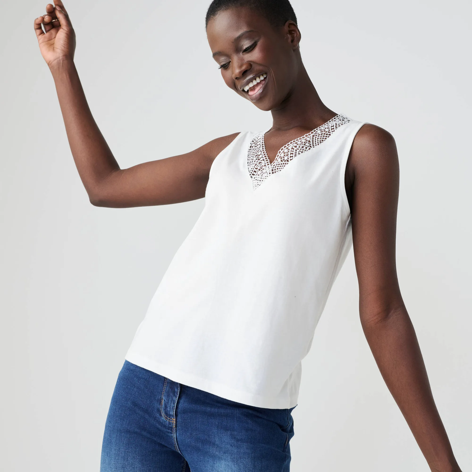 T-Shirt En Topje<Blancheporte Topje met V-hals in kant ecru