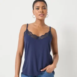 T-Shirt En Topje<Blancheporte Topje met V-hals in kant, verstelbare bandjes marine