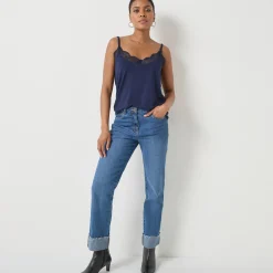 T-Shirt En Topje<Blancheporte Topje met V-hals in kant, verstelbare bandjes marine