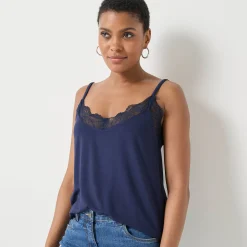 T-Shirt En Topje<Blancheporte Topje met V-hals in kant, verstelbare bandjes marine