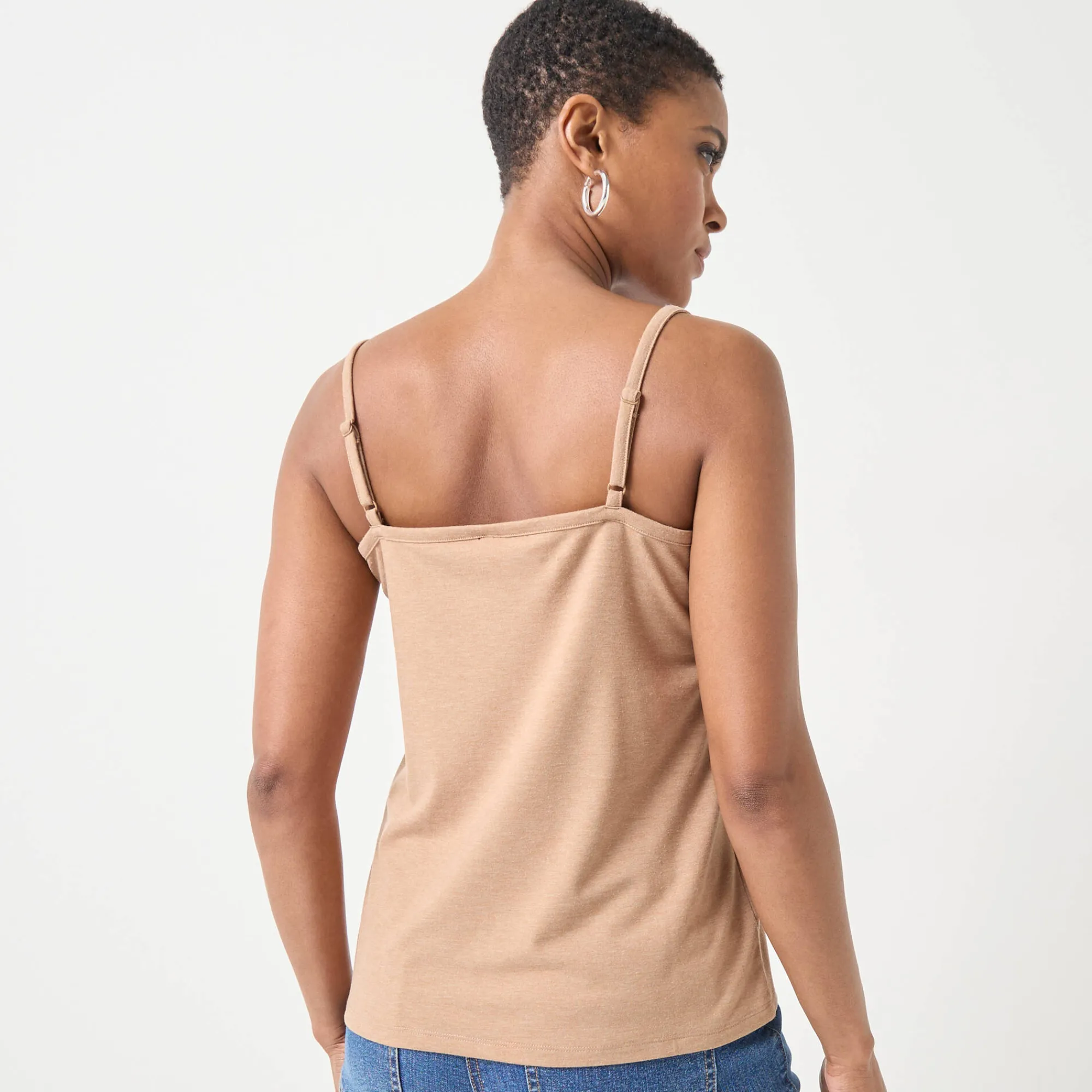 T-Shirt En Topje<Blancheporte Topje met V-hals in kant, verstelbare bandjes chiné hazelnootbruin