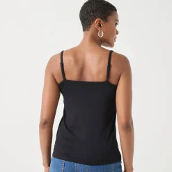 T-Shirt En Topje<Blancheporte Topje met V-hals in kant, verstelbare bandjes zwart
