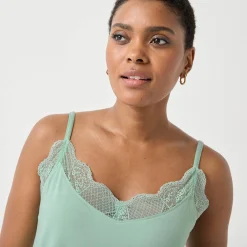 T-Shirt En Topje<Blancheporte Topje met V-hals in kant, verstelbare bandjes amandel groen