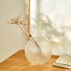 Decoratieartikel<Blancheporte e, ronde vaas in reliëfglas transparant