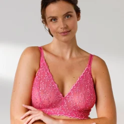 Beha<Confidence Lingerie Triangelbeha in geborduurde stretchtule Batlow - zonder beugels roze