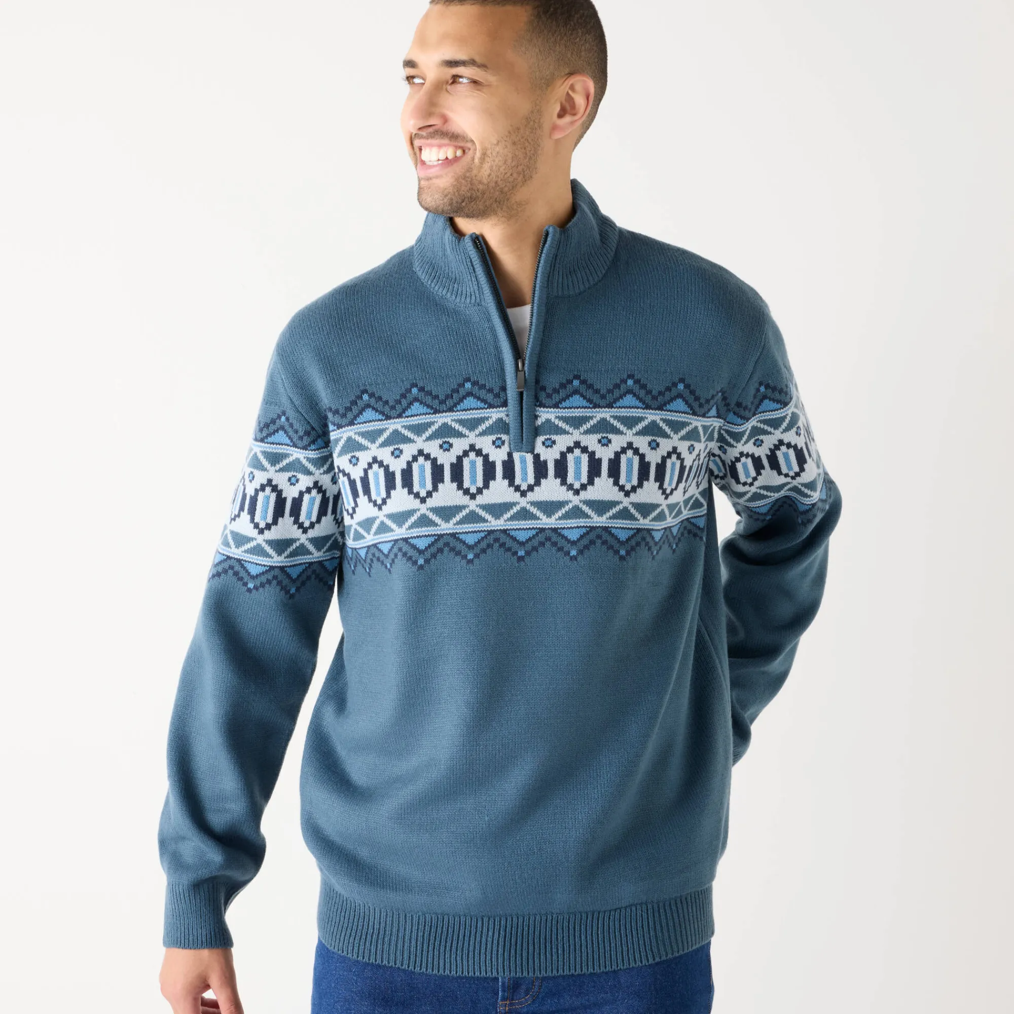 Trui En Vest<Blancheporte Trucker trui van jersey met jacquardmotief en fleecevoering grijsblauw