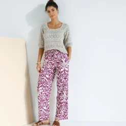 Trui En Vest<Blancheporte Trui in fantasie ajourtricot, mouwen op ellebooglengte beige