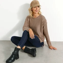 Trui En Vest<Blancheporte Trui in fantasietricot lichttaupe