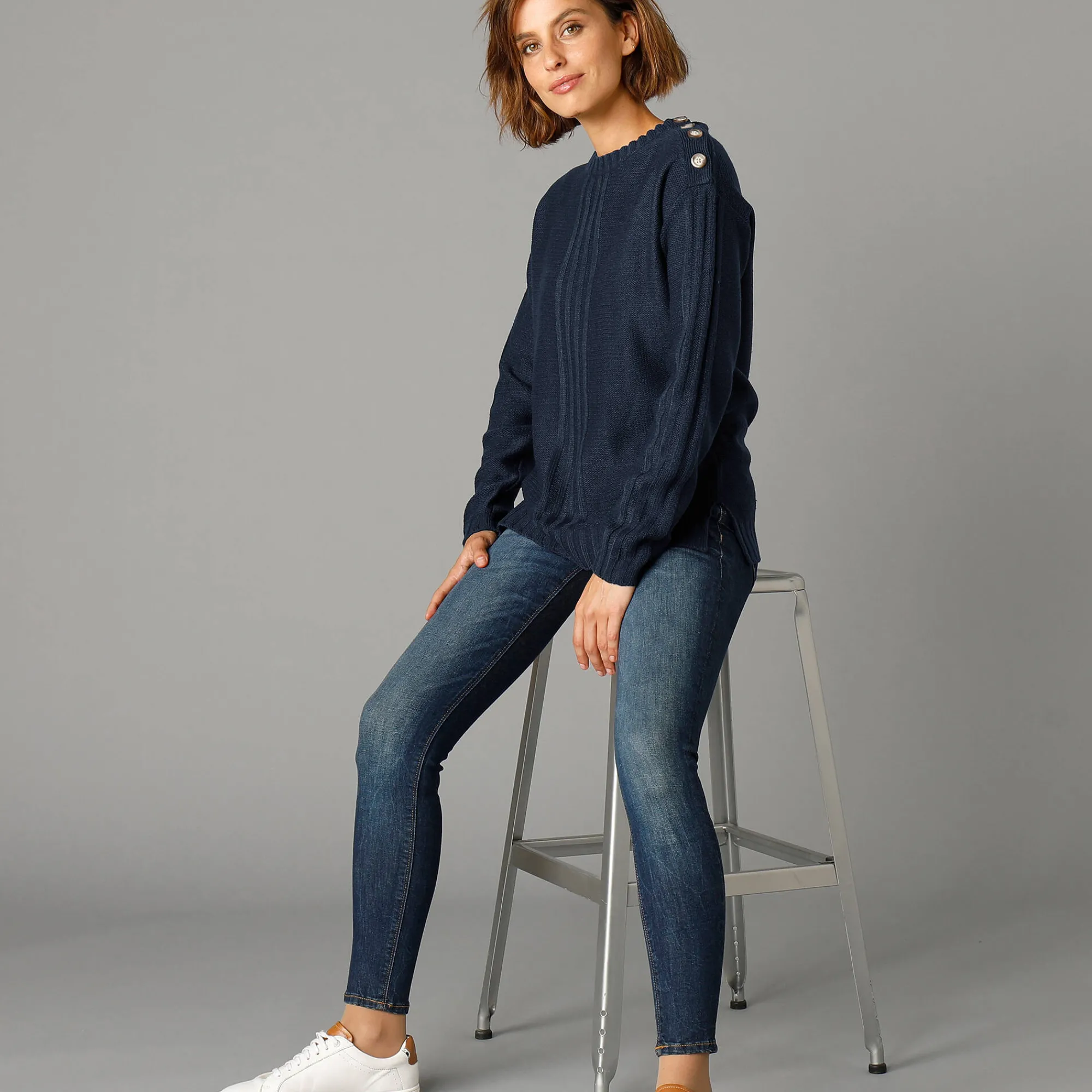 Trui En Vest<Blancheporte Trui in fantasietricot marine