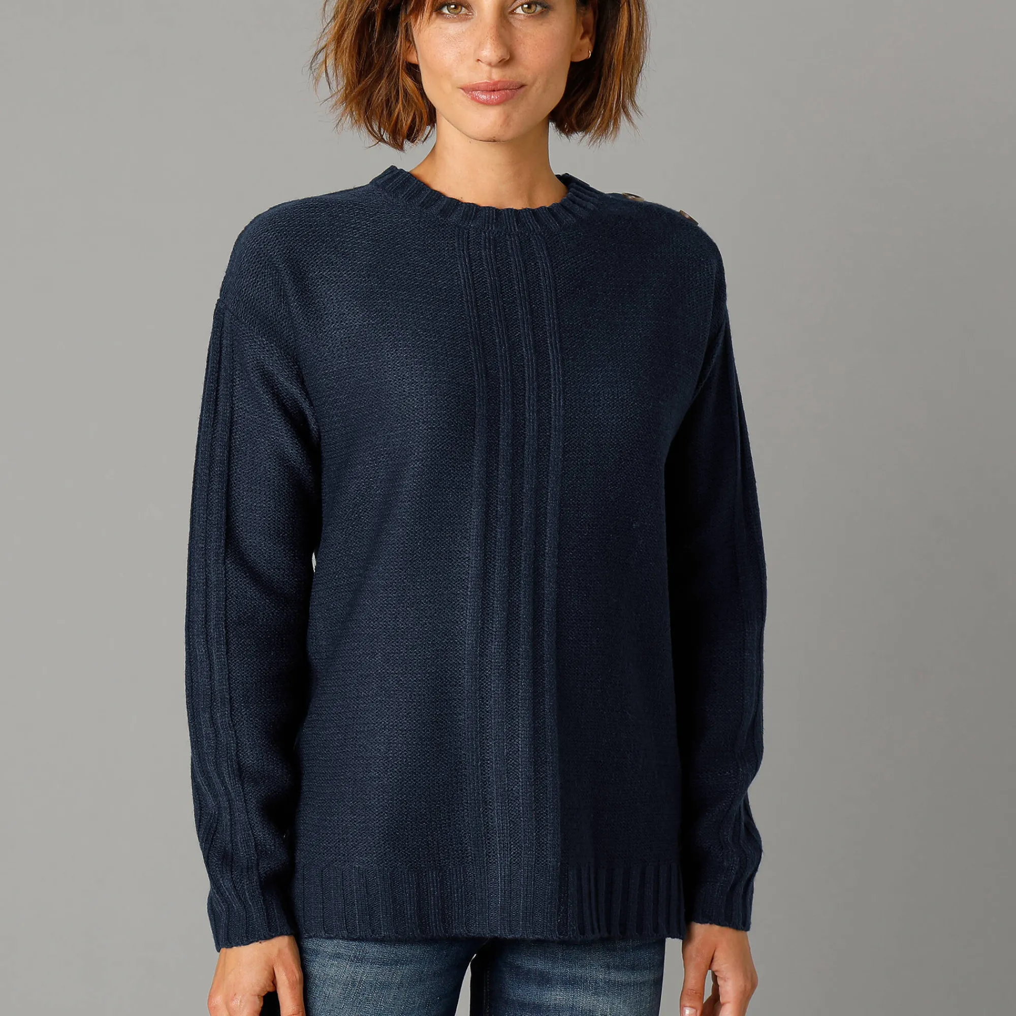 Trui En Vest<Blancheporte Trui in fantasietricot marine