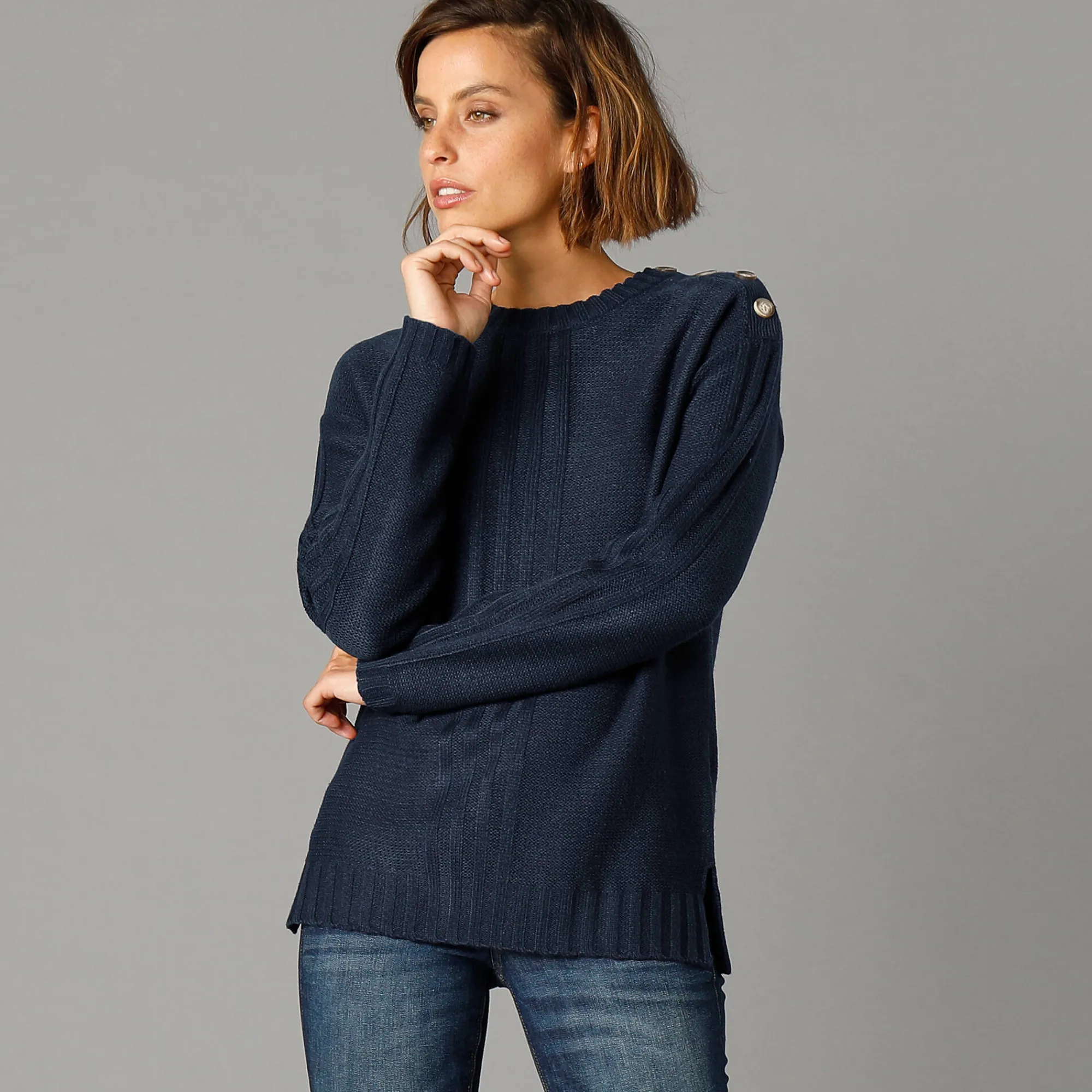 Trui En Vest<Blancheporte Trui in fantasietricot marine