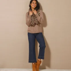 Trui En Vest<Blancheporte Trui in fantasietricot en knoopdetail aan de polsen, zachte touch taupe