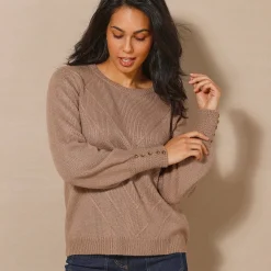 Trui En Vest<Blancheporte Trui in fantasietricot en knoopdetail aan de polsen, zachte touch taupe