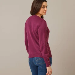 Trui En Vest<Blancheporte Trui in fantasietricot en knoopdetail aan de polsen, zachte touch pruim