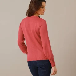 Trui En Vest<Blancheporte Trui in fantasietricot en knoopdetail aan de polsen, zachte touch granaatrood