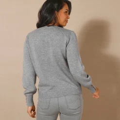 Trui En Vest<Blancheporte Trui in fantasietricot en knoopdetail aan de polsen, zachte touch chiné grijs
