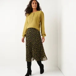 Trui En Vest<Blancheporte Trui in fantasietricot met Tunesische hals olijfgroen