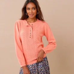 Trui En Vest<Blancheporte Trui in fantasietricot met Tunesische hals perzik