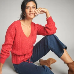 Trui En Vest<Lora Zellini Trui in fantasietricot met V-hals rood