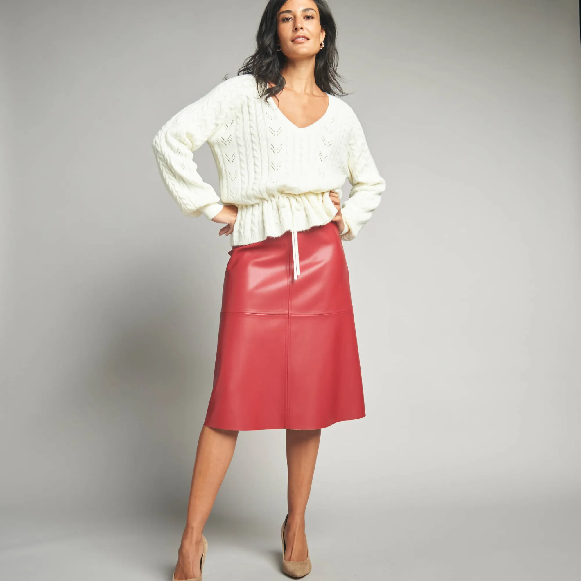 Trui En Vest<Lora Zellini Trui in fantasietricot met V-hals ecru