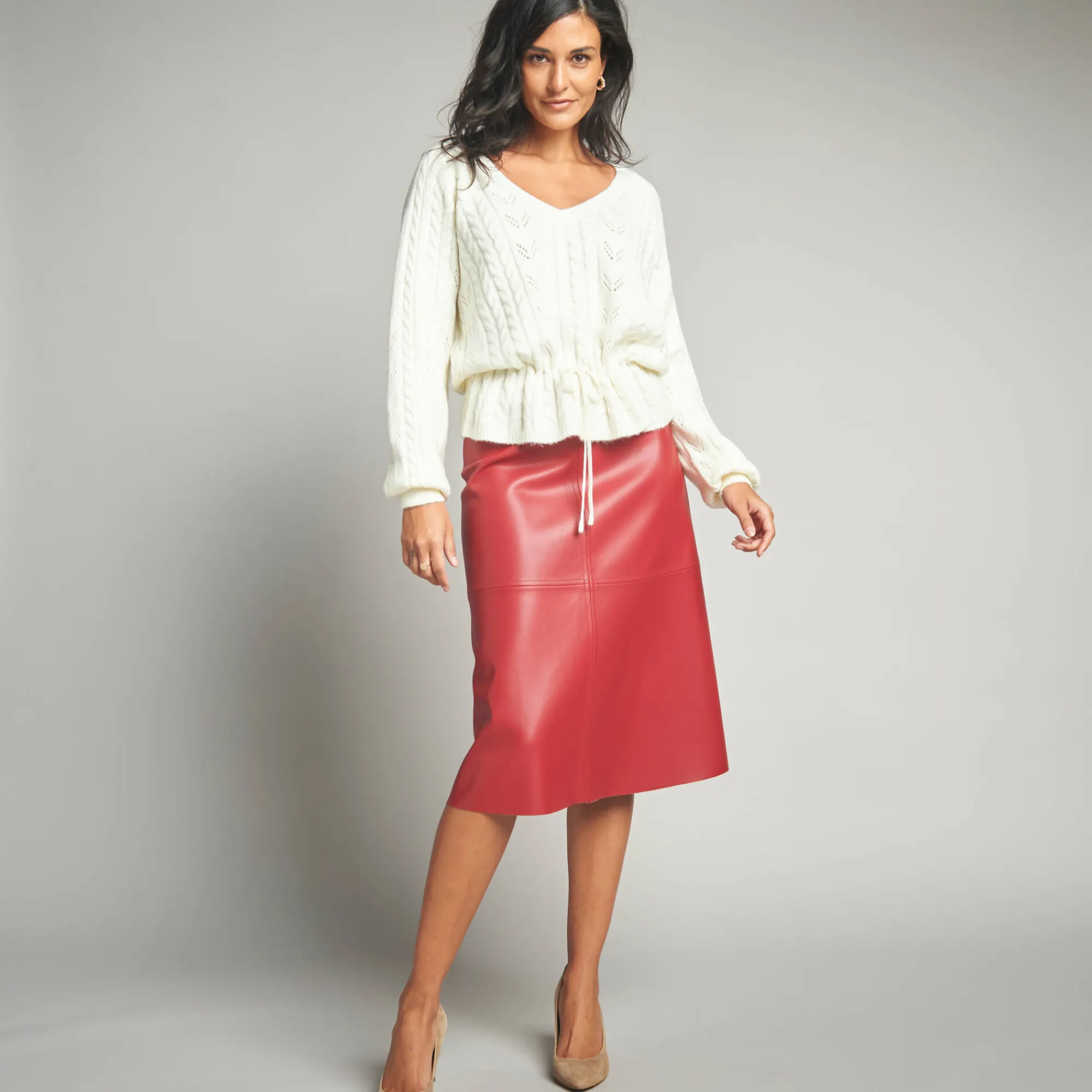 Trui En Vest<Lora Zellini Trui in fantasietricot met V-hals ecru