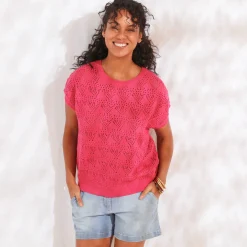 Trui En Vest<Blancheporte Trui in gehaakt tricot, effen roze