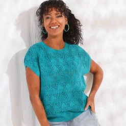 Trui En Vest<Blancheporte Trui in gehaakt tricot, effen turkoois