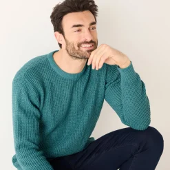Feestoutfits Heren|Trui En Vest<Blancheporte Trui in gewafeld tricot, ronde hals celadon