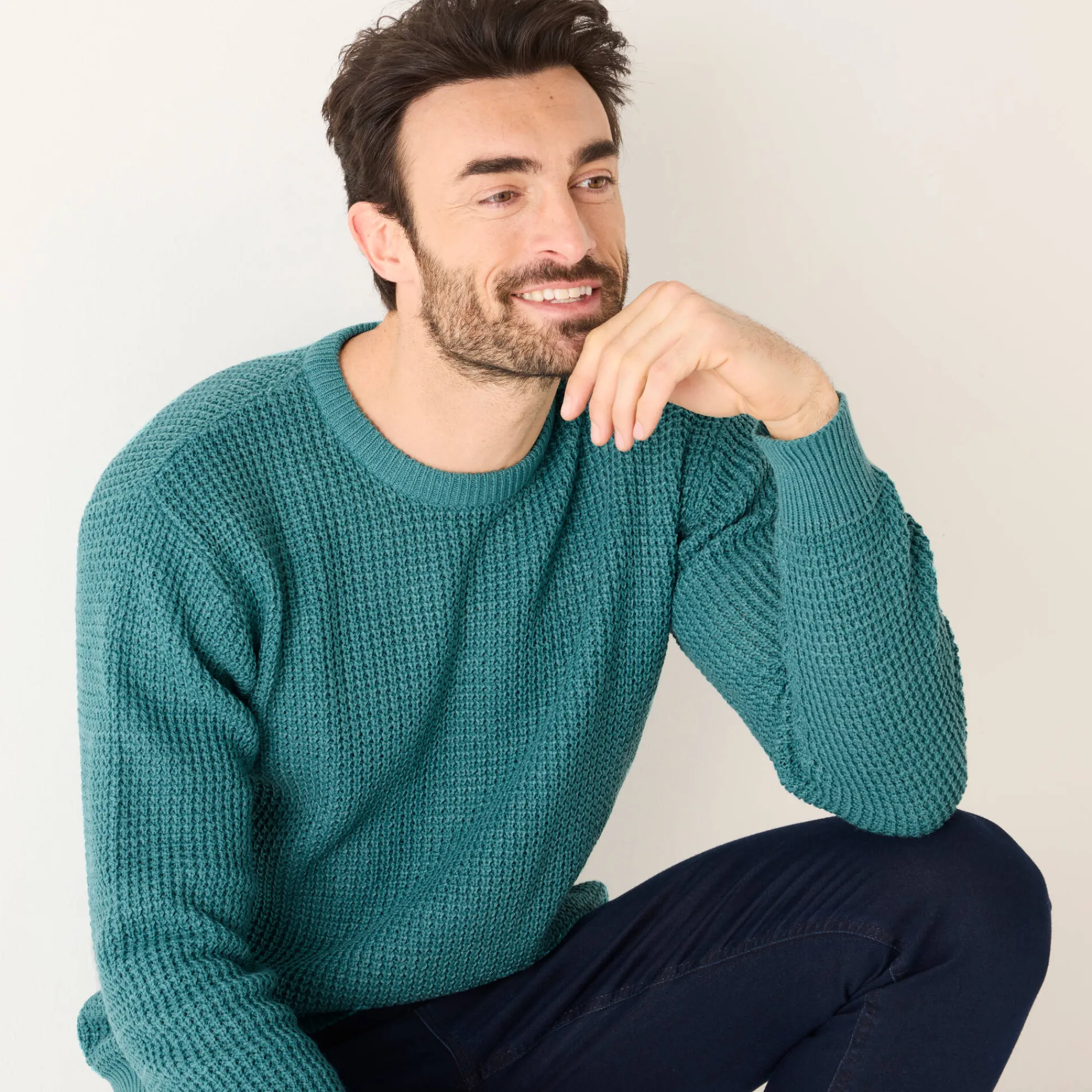 Feestoutfits Heren|Trui En Vest<Blancheporte Trui in gewafeld tricot, ronde hals celadon