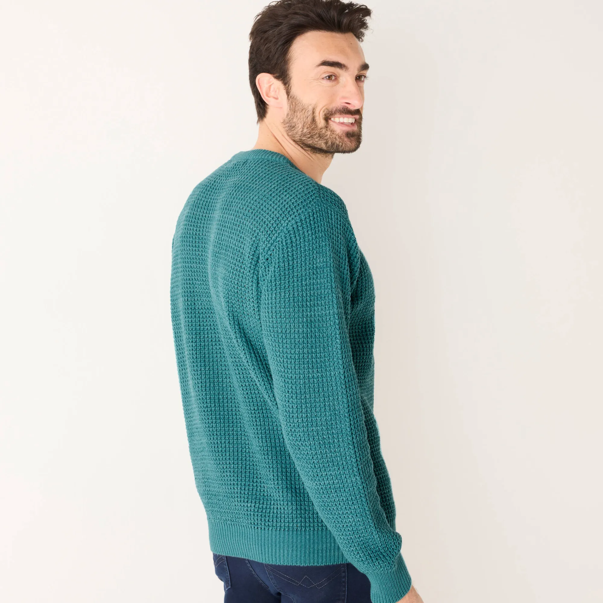 Feestoutfits Heren|Trui En Vest<Blancheporte Trui in gewafeld tricot, ronde hals celadon