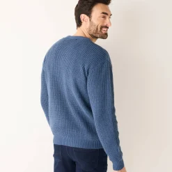 Feestoutfits Heren|Trui En Vest<Blancheporte Trui in gewafeld tricot, ronde hals leigrijsblauw
