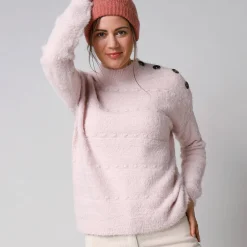 Trui En Vest<Blancheporte Trui in harig fantasietrioct met opstaand kraagje poederroze