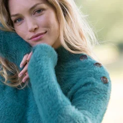 Trui En Vest<Blancheporte Trui in harig fantasietrioct met opstaand kraagje groen