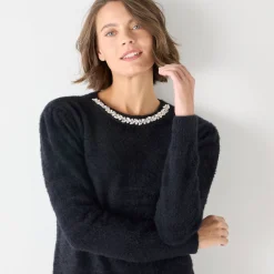 Feestoutfits Dames|Trui En Vest<Blancheporte Trui in harig tricot met strasjes zwart