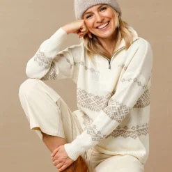 Trui En Vest<Blancheporte Trui in jacquard, truckerskraag met rits ecru / beige