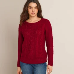 Trui En Vest<Blancheporte Trui in kabeltricot, ronde hals donkerrood