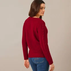 Trui En Vest<Blancheporte Trui in kabeltricot, ronde hals donkerrood